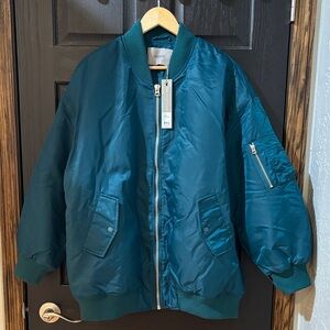 Hudson Jeans Deep Teal Satin Bomber Jacket